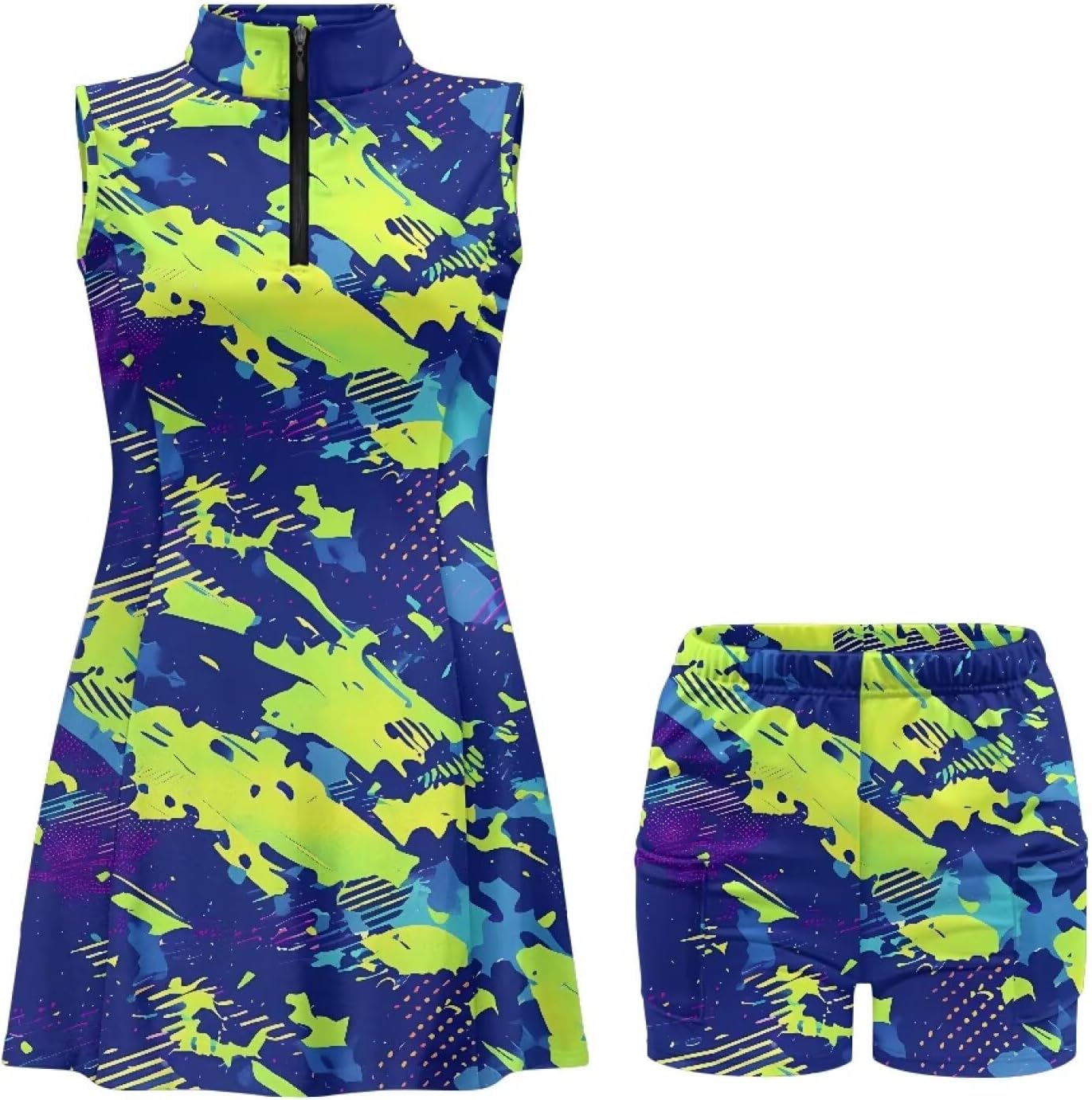 Pumpkin Halloween Womens Zip Tennis Dress Fire Flame Sleeveless Sports Outfits Snowflake Christmas Workout Dress