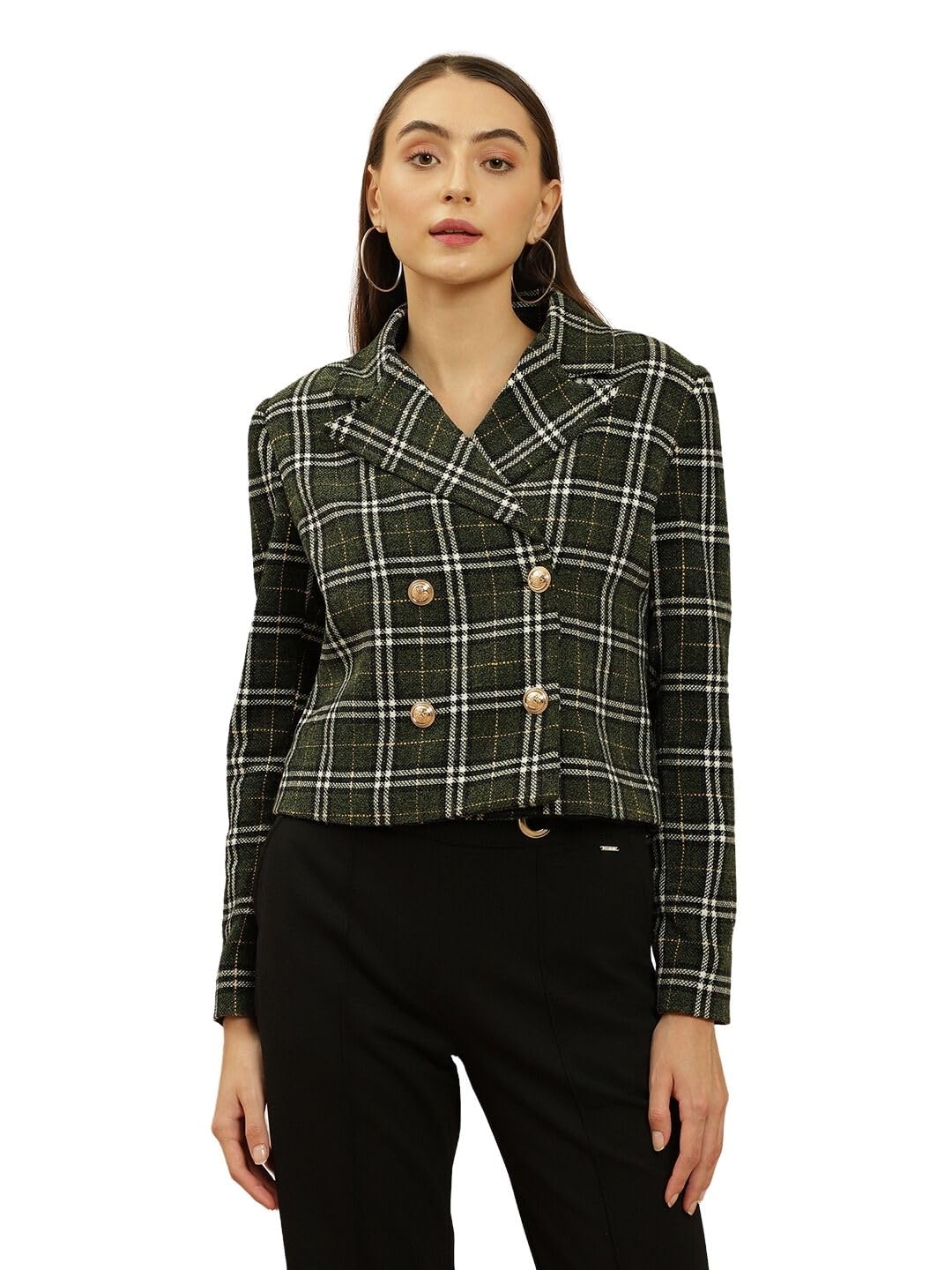 beatnik Front Open Regular Checkered Womens Blazers-picture-14