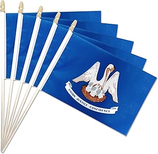 Pack of 20, Handheld Louisiana Flags 5x8 Inch - Small State of Louisiana LA Flags on Wood Sticks with Spear Top, Mini Louisianian Flag for Elections, Patriotic Decoration, Independence Day Celebration