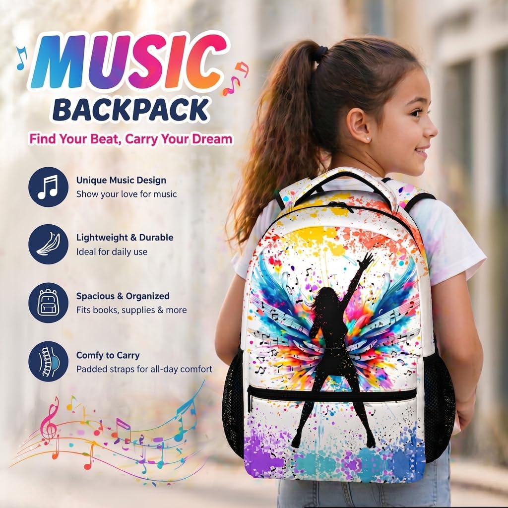 Girls Backpack - Singer Backpacks for School Travel - Aesthetic 17 Inch Large Capacity Bookbag for Preschool Kindergarten Elementary Middle