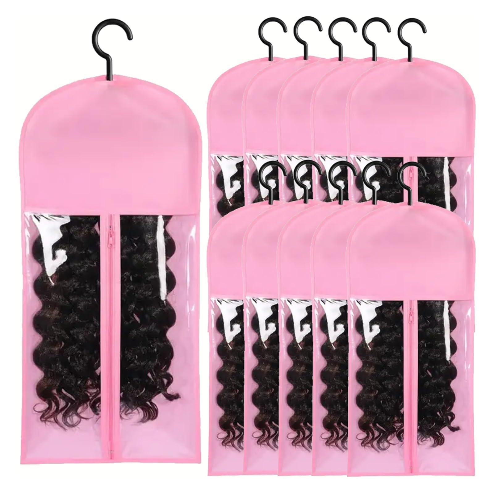 Wig Storage Bag 10pcs Wall-Mounted Wig Storage Bags,Travel-Friendly Organizer Black, for All Wig Types,Breathable Material(10pc-light pink bag)