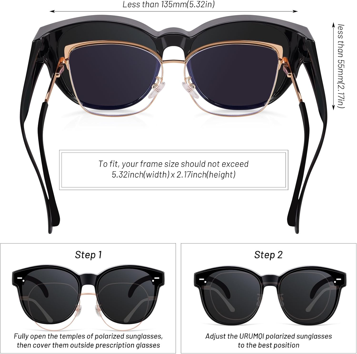 Polarized Cat Eye Sunglasses Fit Over Glasses for Women - Double-Sided AR Coating Polarized Lenses, UV400 Protection