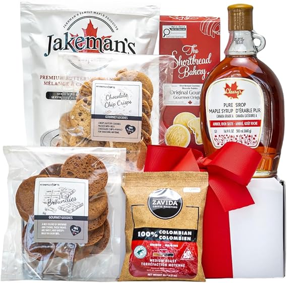 PETER & PAUL'S GIFTS Pancakes Breakfast of Champions Gift Basket with Pancake Mix, Maple Syrup, Coffee Bag, Shortbread Cookies, Chocolate Cookies, and Chocolate Chip Crisps