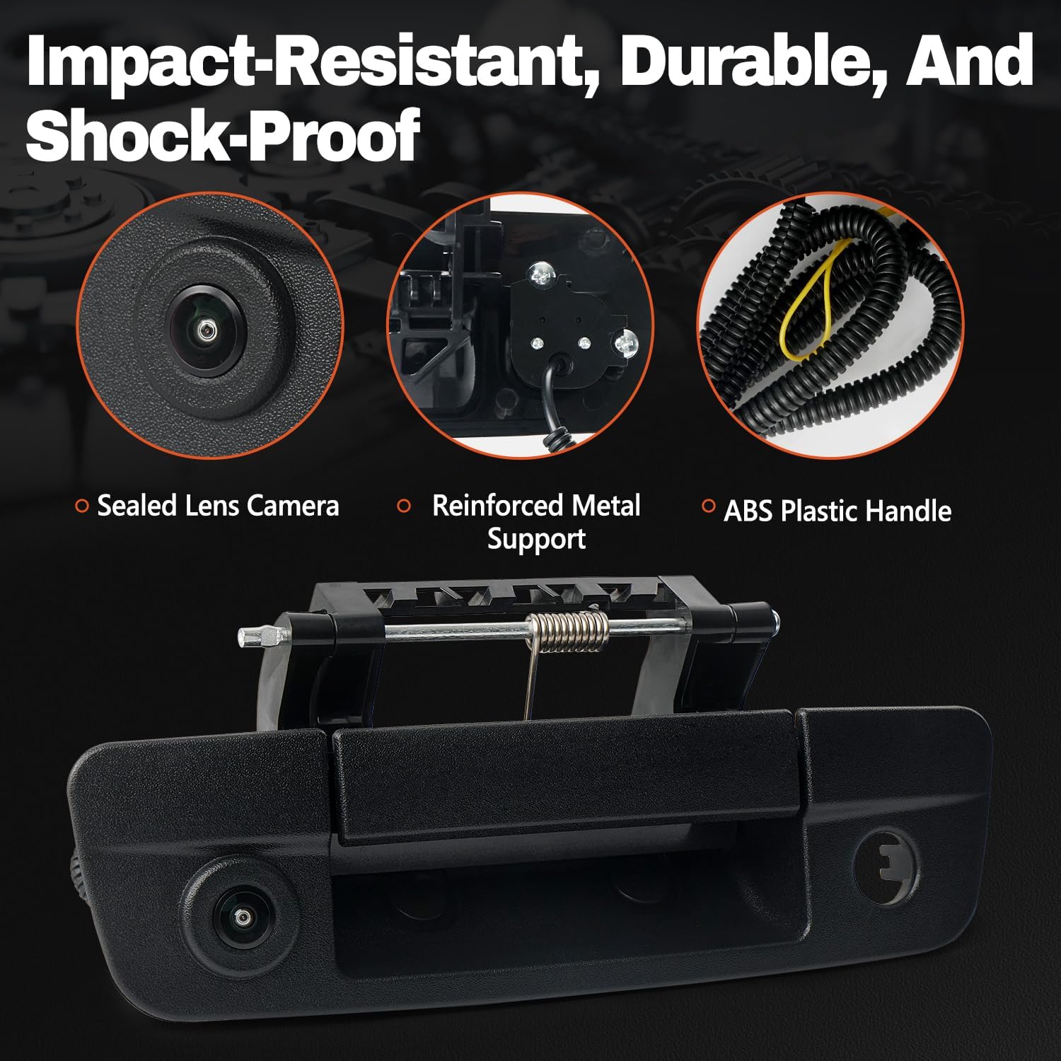 Tailgate Handle Backup Camera Compatible with 2009-2017 Dodge Ram 1500 2500 3500, Tailgate Latch Door Handle Rear View Waterproof HD Reverse Camera RCA Connector Replaces# 68044906AB,68044904AG