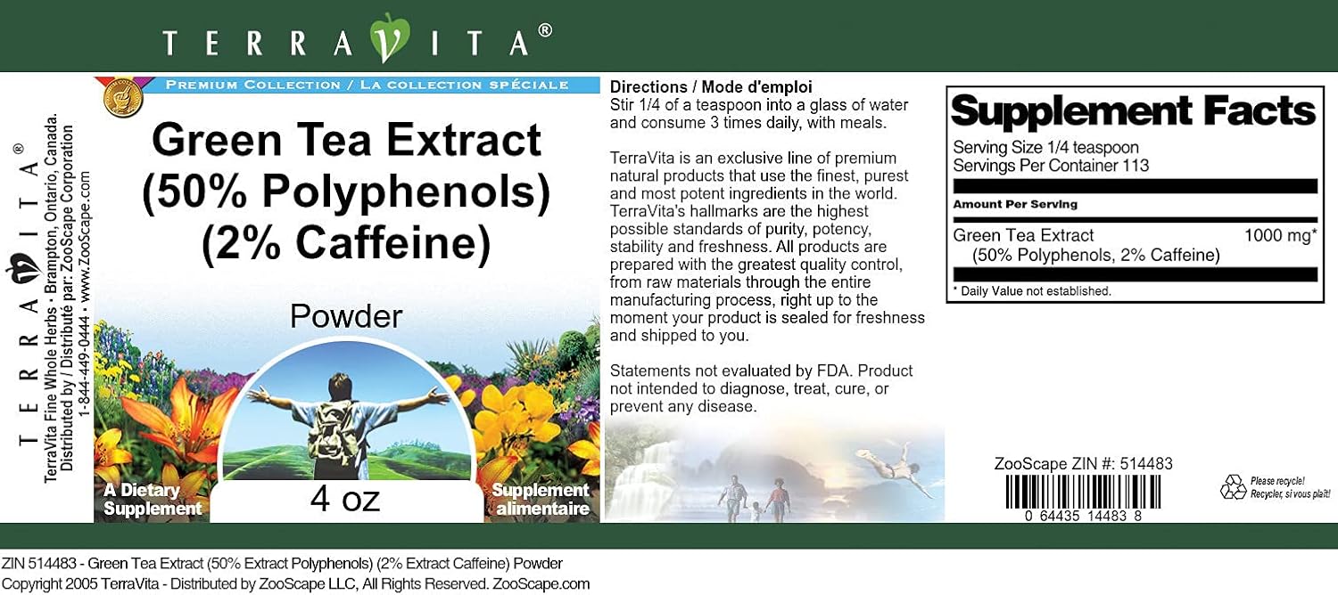 Green Tea Extract (50% Polyphenols) (2% Caffeine) Powder (4 oz, ZIN: 514483) - 3 Pack