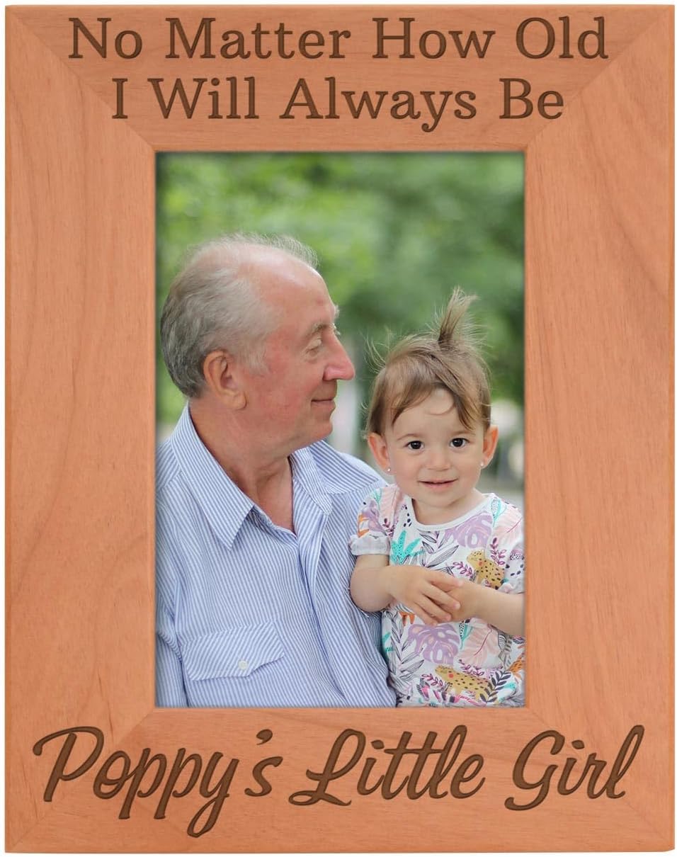 ThisWear Grandpa Gifts from Granddaughter I'll Always Be Poppy's Little Girl Natural Wood Engraved 5x7 Portriat Picture Frame Wood
