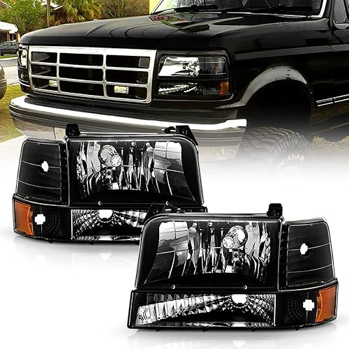 ACANII - Para faros delanteros Ford Bronco F150 F250 F350 1992-1996 + luces de esquina de señal de parachoques par conductor + lado del pasajero