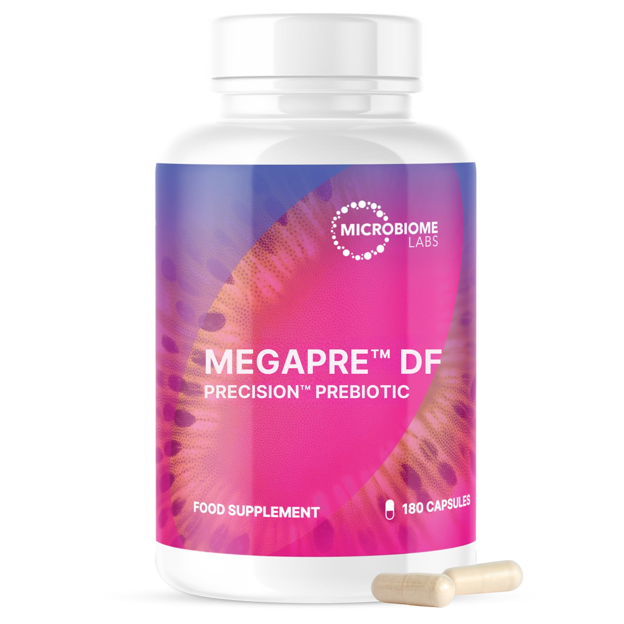 Microbiome Labs MegaPre DF - Dairy-Free Prebiotic Fibre Supplement for Gut Health with Clinically Tested Oligosaccharides – Prebiotics for Akkermansia muciniphila & Microbial Diversity (180 Capsules)