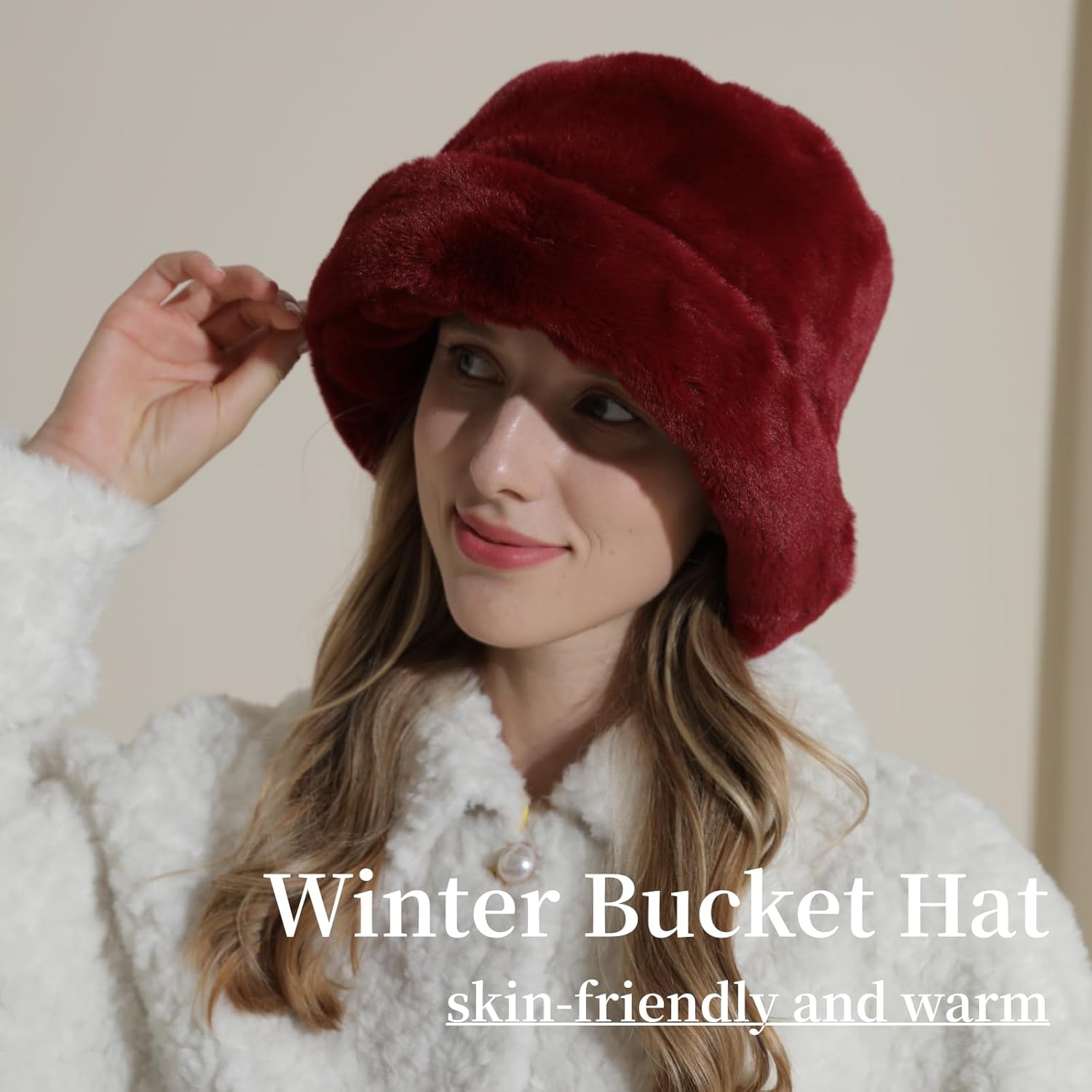 HH HOFNEN Winter Bucket Hat Fluffy Faux Fur Fisherman Plush Warm Hats Cute Fuzzy Bucket Hat for Women - Image 6