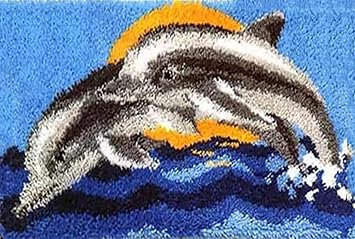 YOOTOM Latch Hook Rug Kits for Adult and Starter,DIY Handmade Dolphin Rug Making Kits with Color-Printed Canvas,Arts Carpet Tapestry for Festival Gift Home Decoration 23.6" X 15.8"
