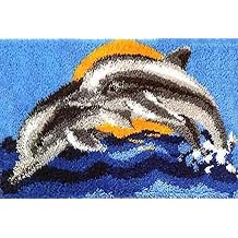 YOOTOM Latch Hook Rug Kits for Adult and Starter,DIY Handmade Dolphin Rug Making Kits with Color-Printed Canvas,Arts Carpet Tapestry for Festival Gift Home Decoration 23.6" X 15.8"