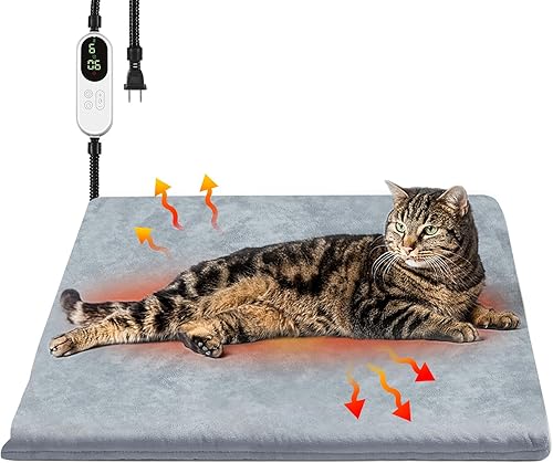 Almohadilla térmica para mascotas, 9 almohadillas térmicas de temperatura ajustable para gatos con temporizador, 17.7 x 17.7 pulgadas, impermeable,