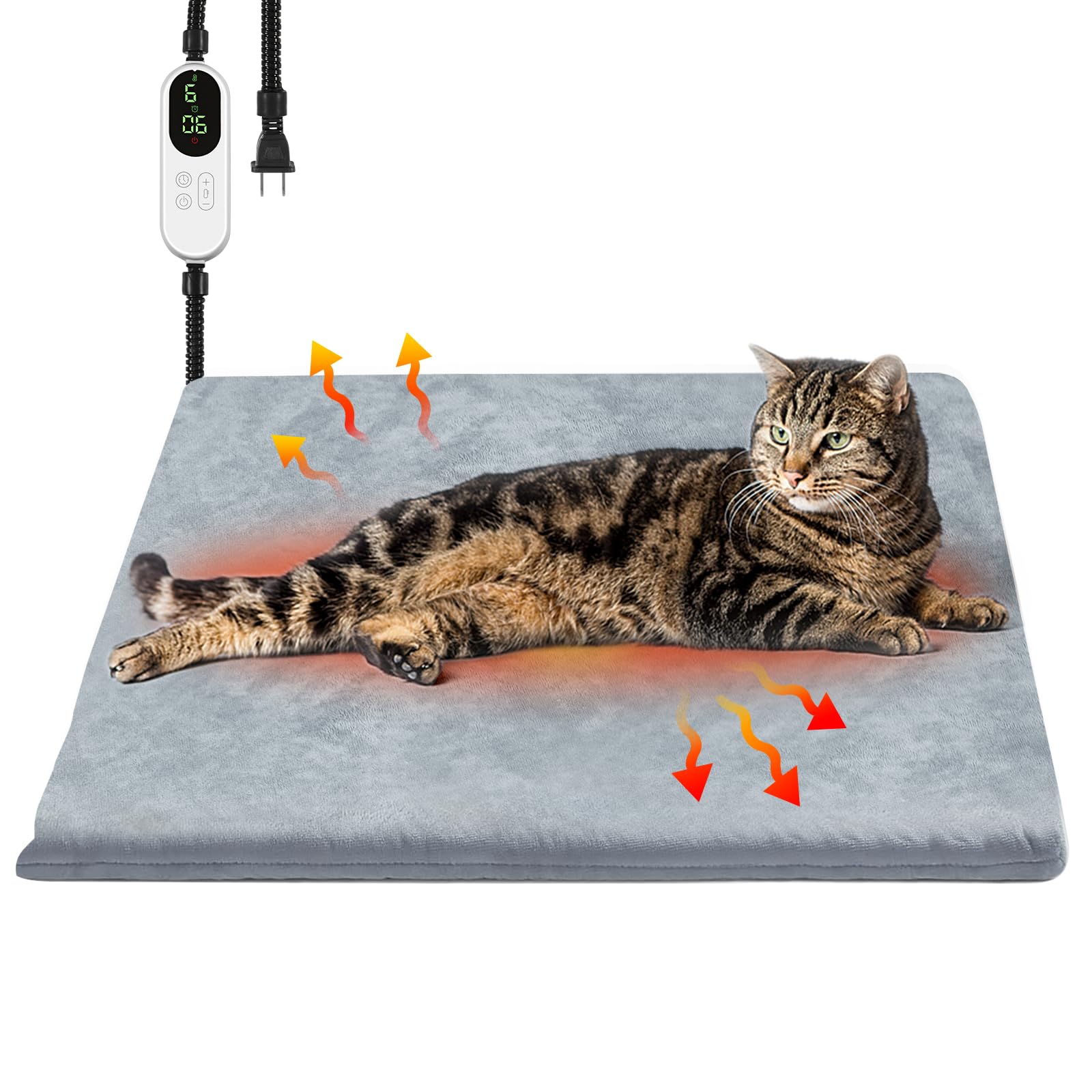 Almohadilla térmica para mascotas, 9 almohadillas de calefacción ajustables para gatos con temporizador, 17.7 x 17.7 pulgadas, impermeable, calentamiento, manta para perros, gatos, perros, gatitos