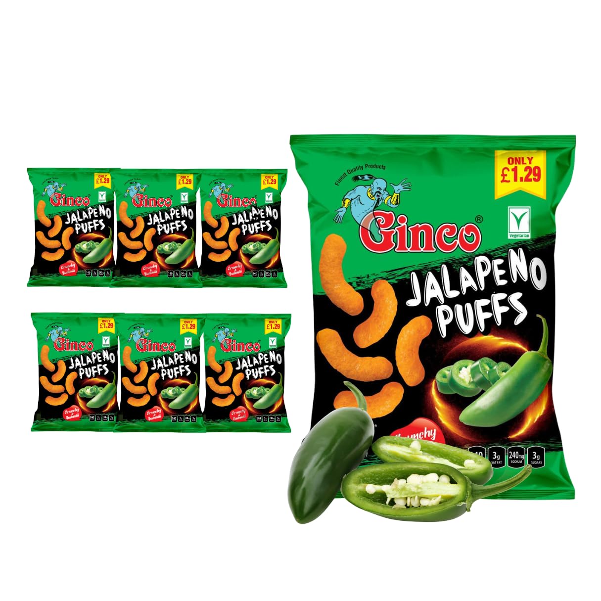 Ginco Jalapeno Puff Crisps (6 x 100g) - Jalapeno Crisps Multi Pack Crisps | Crisps Bulk Spicy Snacks, Jalapenos Crisps Chips | Crisps Pantry, Crisps Bulk Sharing Crisps | Pub Snacks Sharing Bag