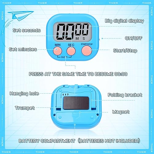 Miniatura 7 de Temporizador de cocina, 6 paquetes de temporizadores digitales para aula, pequeño cronómetro magnético de cuenta regresiva para cocinar, mini alarma