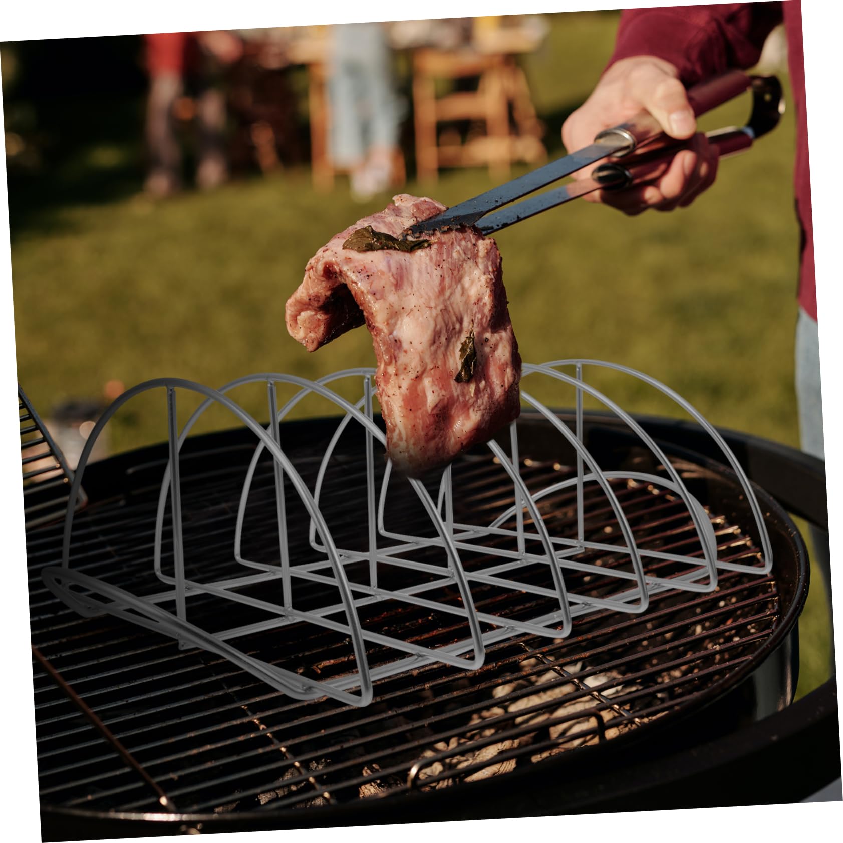 Abaodam Grillzubehör Rippchenhalter aus Edelstahl Tragbares Steakgestell mit Schneller Wärmeleitung für Heim und Picknick Barbecue