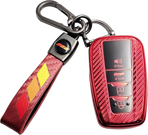 Miniatura 1 de AJLOTMO Llavero de piel sintética compatible con Toyota Highlander RAV4 Camry Corolla Avalon C-HR (carcasa de llave + Chianrojo)