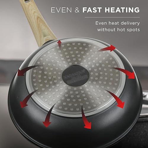 Miniatura 7 de Juego de utensilios de cocina de 12 piezas antiadherentes, ollas y sartenes de inducción, sartenes de aluminio para cocinar con tapas de vidrio,