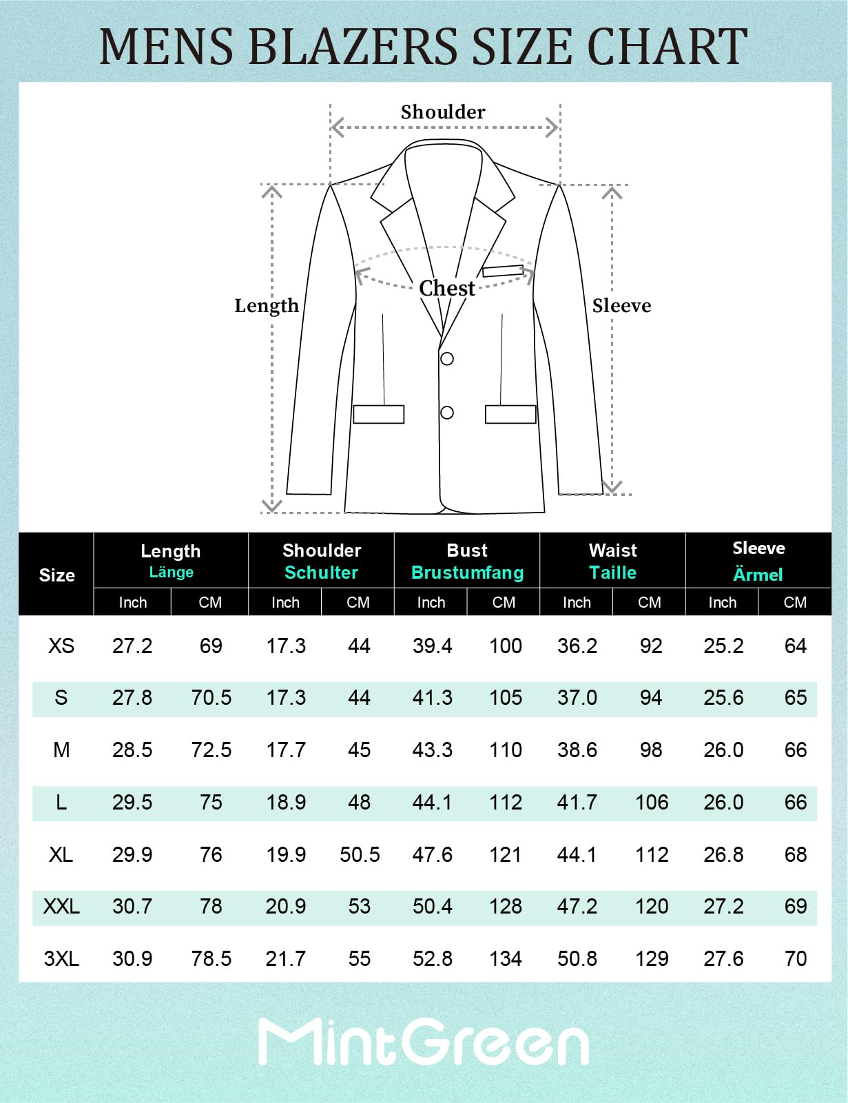 mintgreen Blazers Homme 2 Boutons, Coupe Ajustée Simple Boutonnage Veste de Costume Unie Formelle pour Mariage