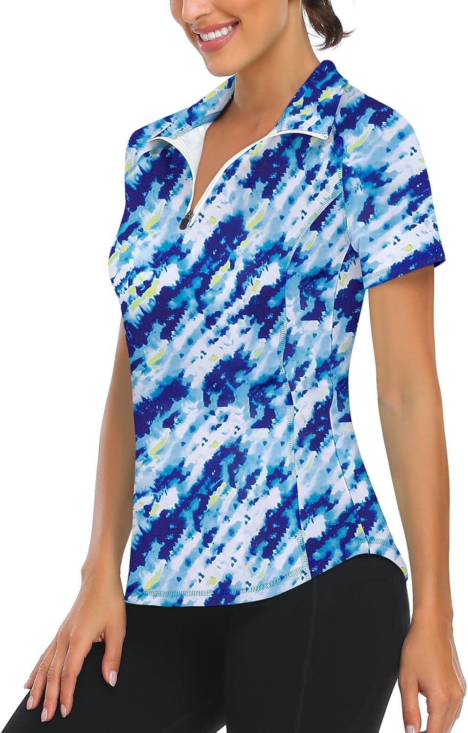 LURANEE Women's Short Sleeve Moisture Wicking Athletic Shirts Quarter Zip Pullover