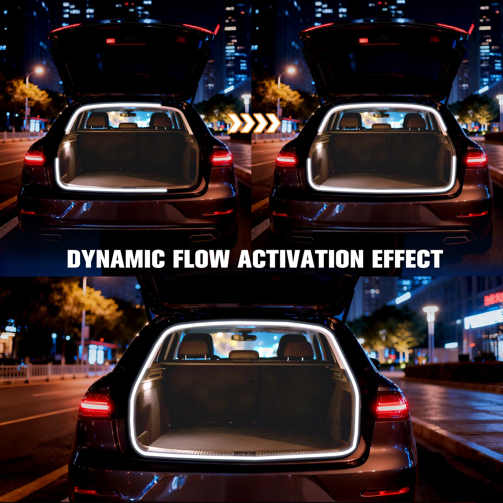 DIBMS Tira de Luz LED de Flujo Dinámico con Inducción Magnética de 177" para Maletero de Coche, Universal Flexible IP65 Impermeable Cortable de Silicona 12V Iluminación Ambiental Interior para Coches