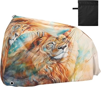 ALAZA Watercolor Lion Bike Cover Waterproof Outdoor Ebike Bicycle Covers Tarp Protection for 1/2 Bikes, Sun UV Dust Wind Proof