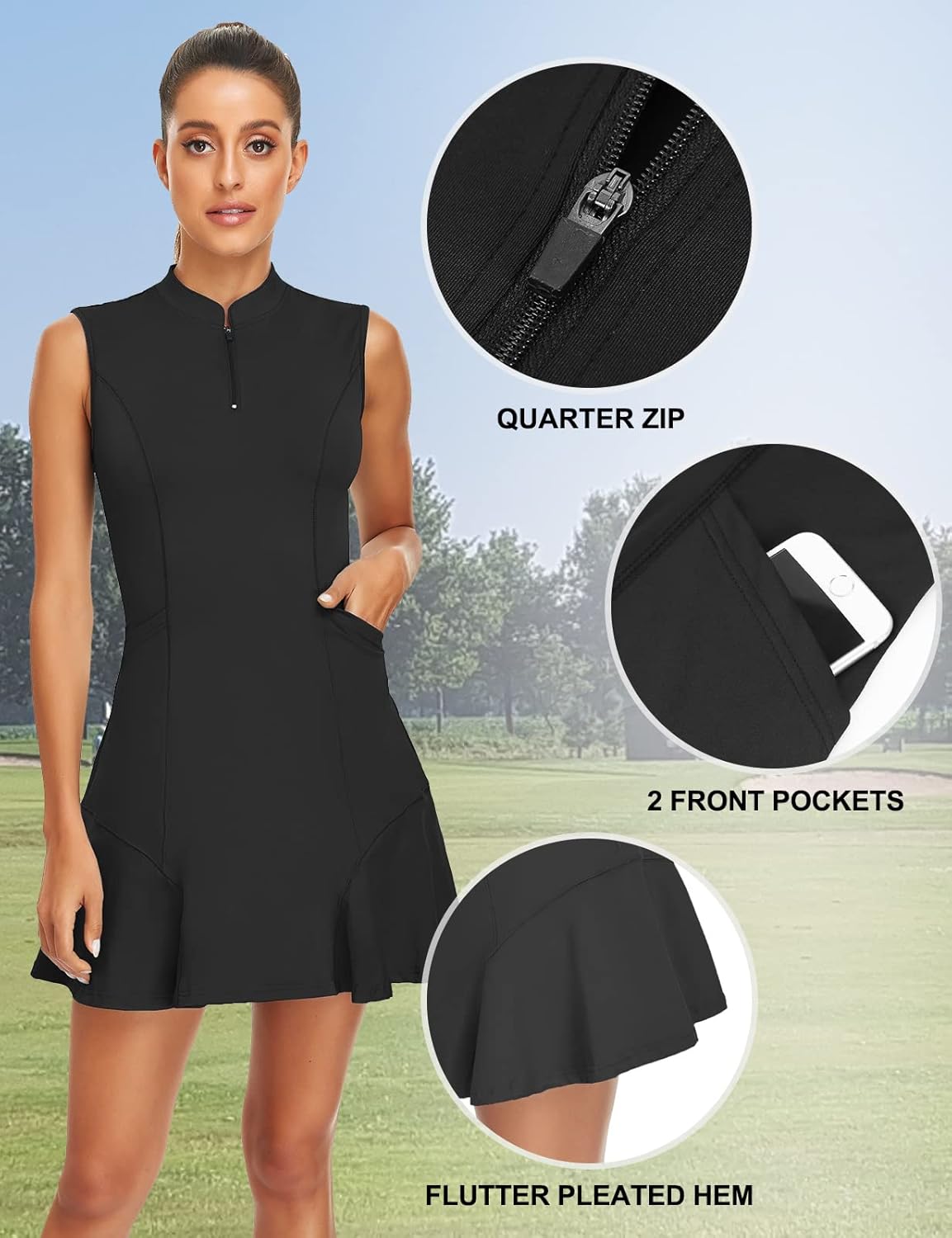 Tanst Sky Women's Golf Dress with Shorts Zip Up Quick Dry Sleeveless Pockets Tennis Workout Dresses - Image 4