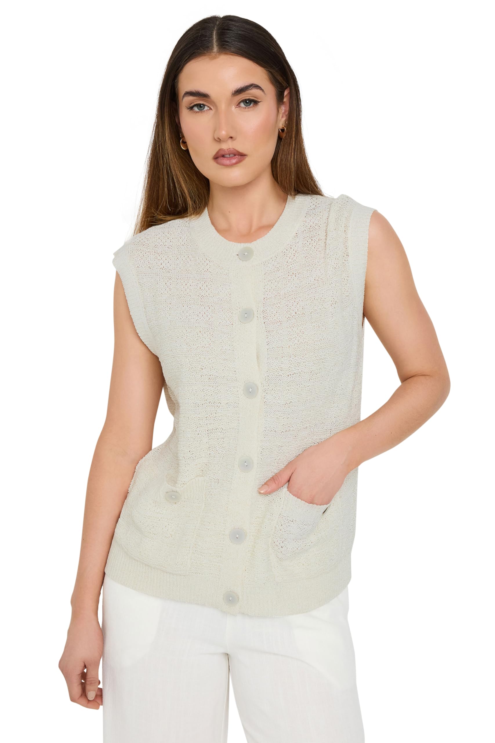 Long Tall Sally Women's Ivory Tall Knit Metallic Vest Top In | : 18/20