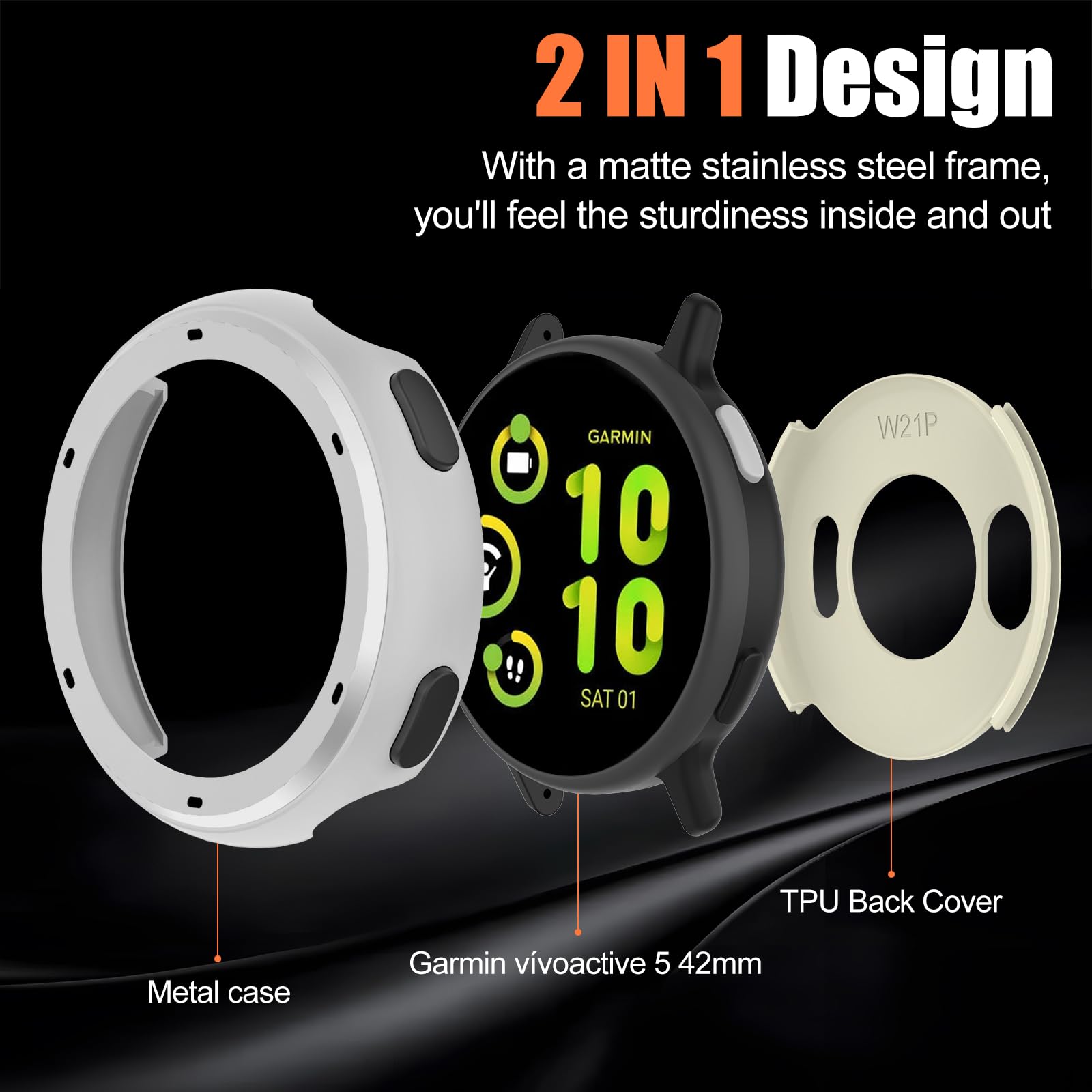 Amazon | BEARDDO 2イン1メタルケース Garmin Vivoactive 5用 TPU