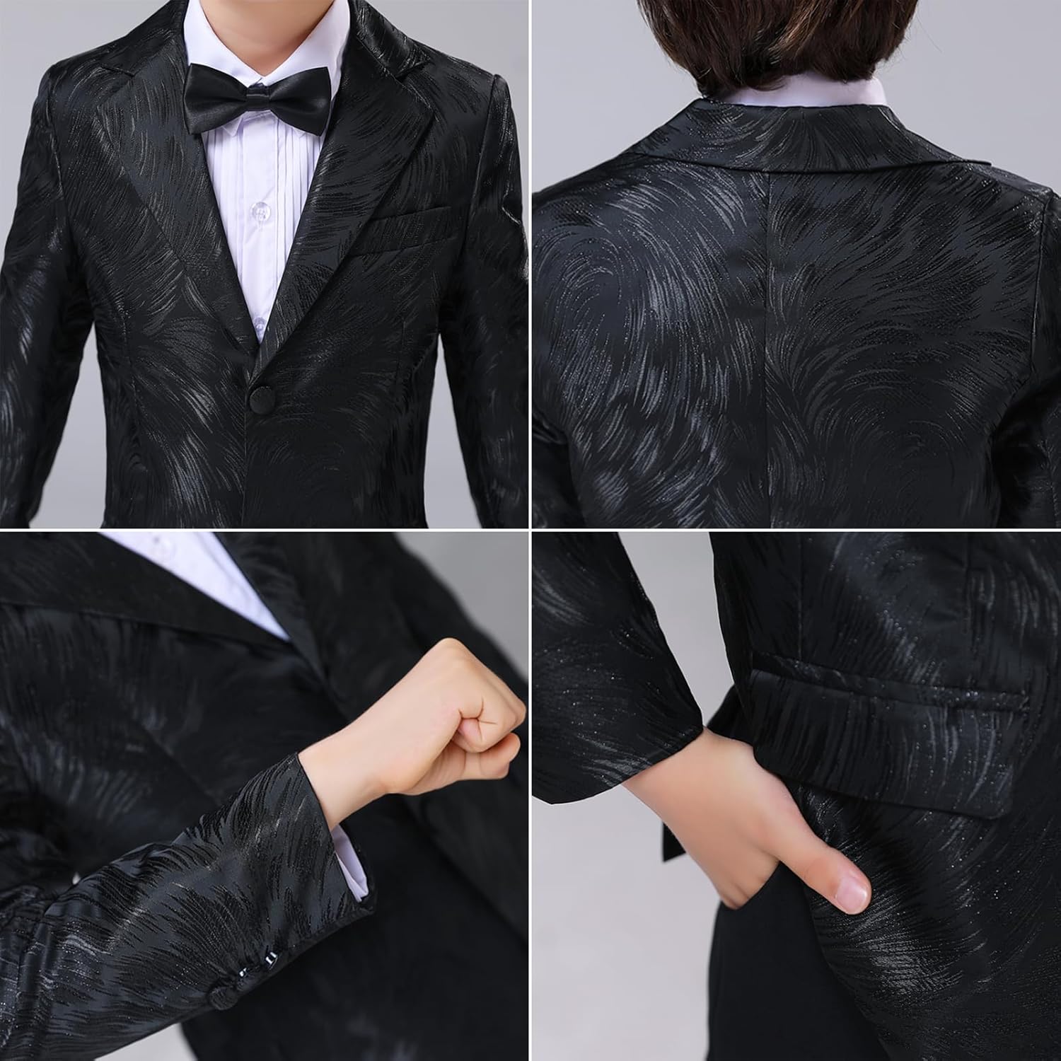 Boy Suits Formal Tuxedo Wedding Prom Suit for Teens Boys Jacquard Suits 3 Piece Blazer Jacket Pants Set with Bow Tie 2t-20 - Image 6