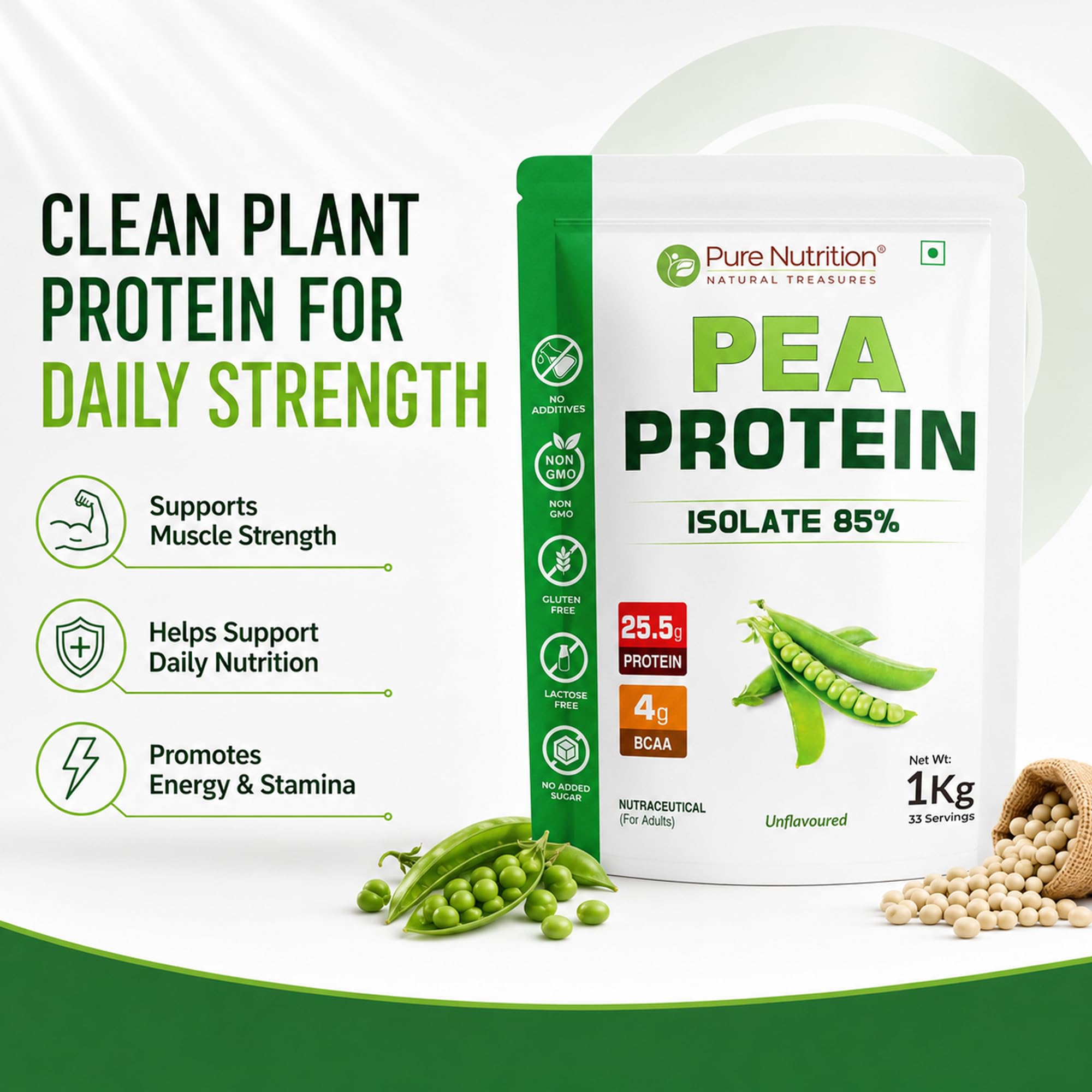 Pure Nutrition Pea Protein Isolate Powder | Plant Based Protein Powder with Pure Pea Protein Isolate | Vegan Protein Powder for Muscle Recovery & Strength Support | High Protein Dairy Free & Gluten Free Pea Plant Protein for Men & Women - 1kg Unflavoured 4