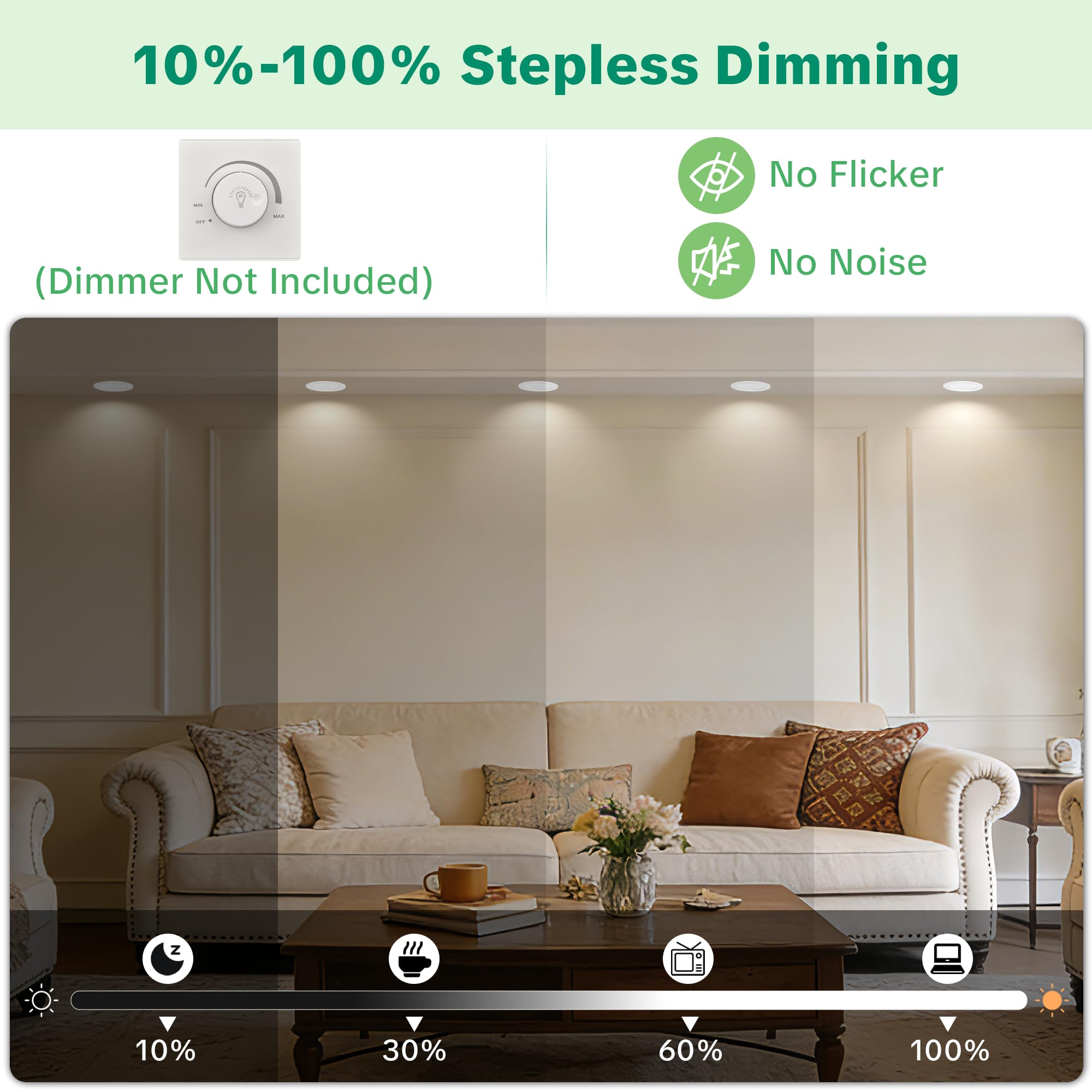 LED Einbaustrahler 230V Flach Dimmbar, 68-80mm Lochmaß 5W 650LM LED Spots, 2700K/4000K/6000K Einbauleuchten Einbauspots, IP44 Spots Deckenleuchte für Bad Küche, Deckenspots Weiß 6er Set