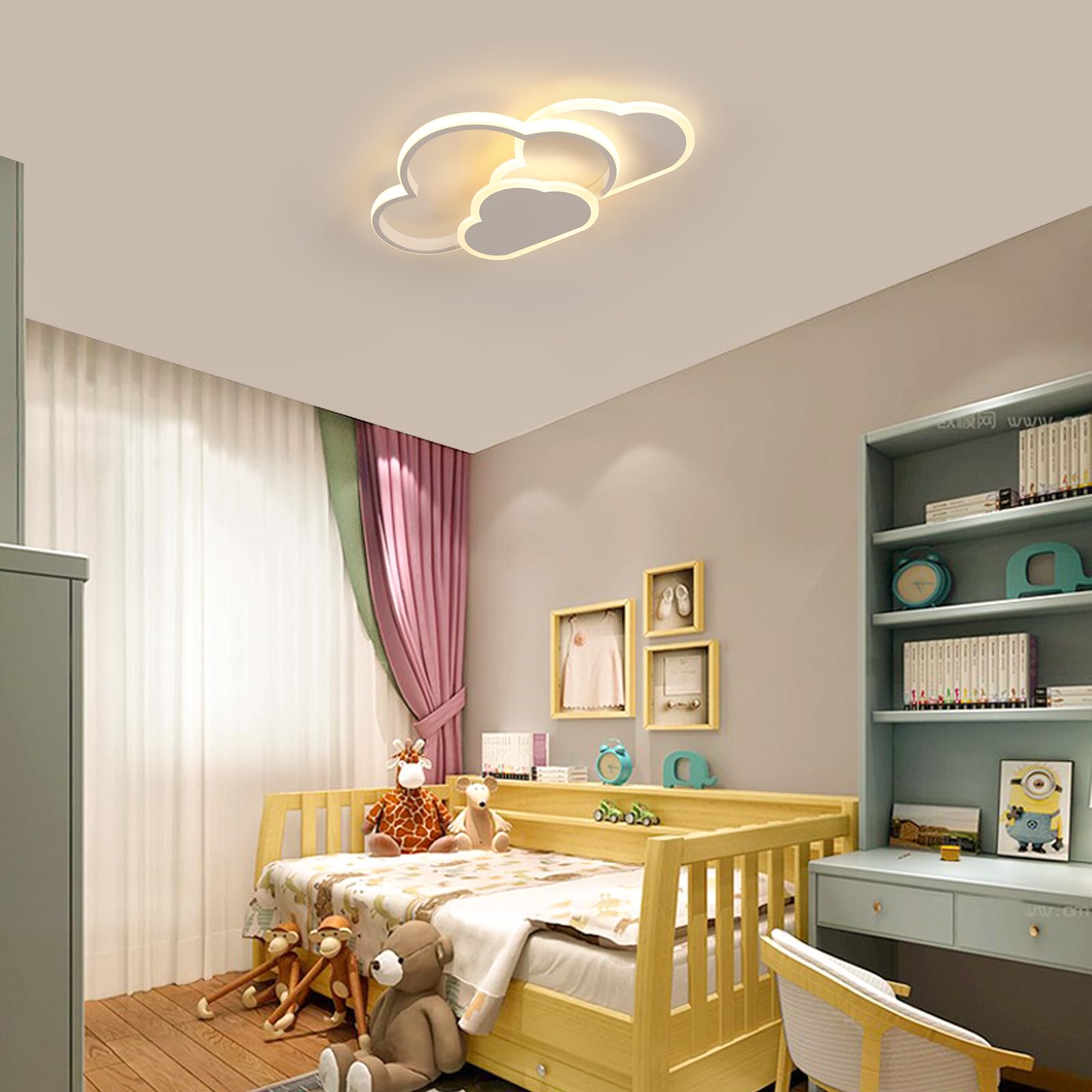 Goeco Lámpara de Techo LED Regulable, 32W Lampara Infantil Techo, Creativa Nube con Mando a Distancia 3000K-6500K, Luz de Techo Blanco para Habitaciones Infantiles Dormitorio Comedor Sala de Estar