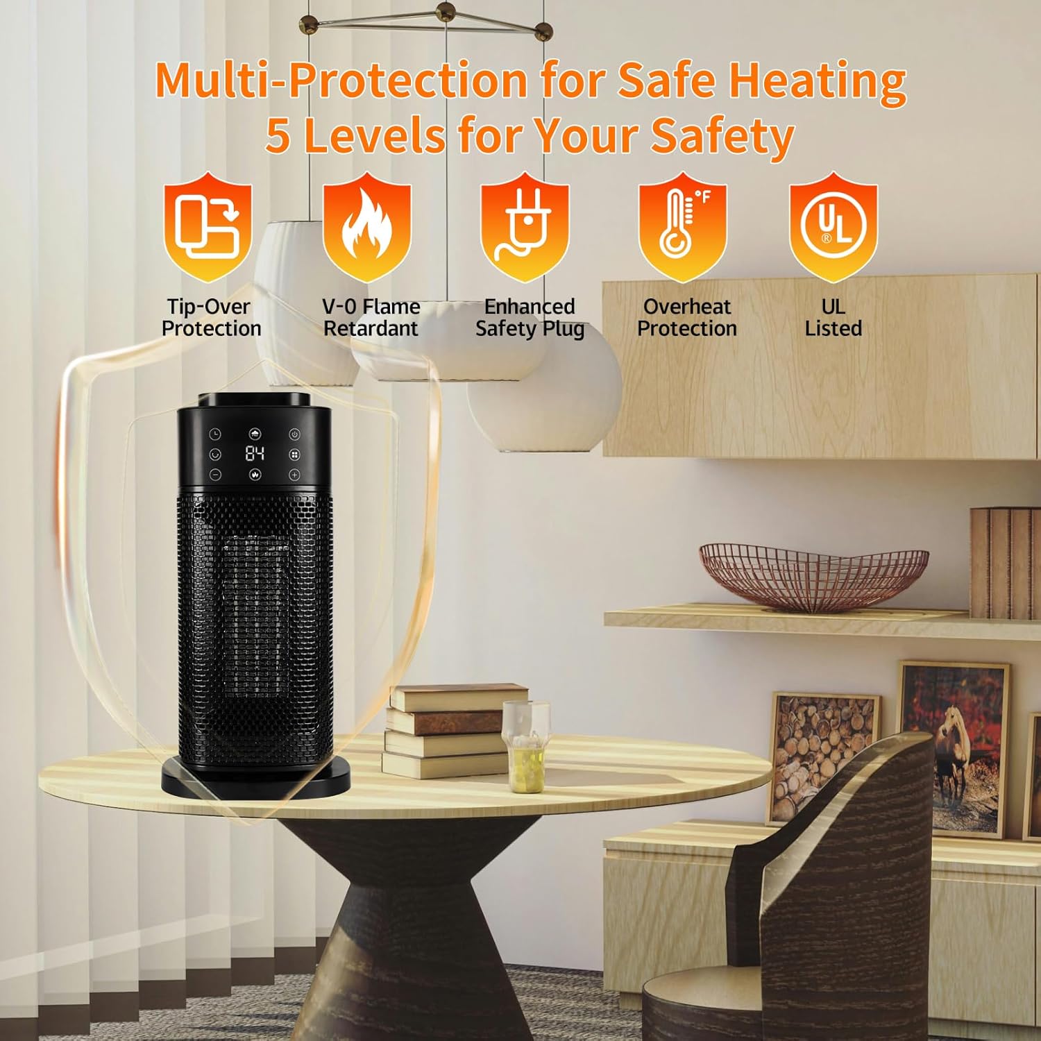 2-in-1 Ceramic Space Heater with Humidifier, 3D Flame Effect, Thermostat & Remote Control, Oscillating Electric Heater for Home & Office Use