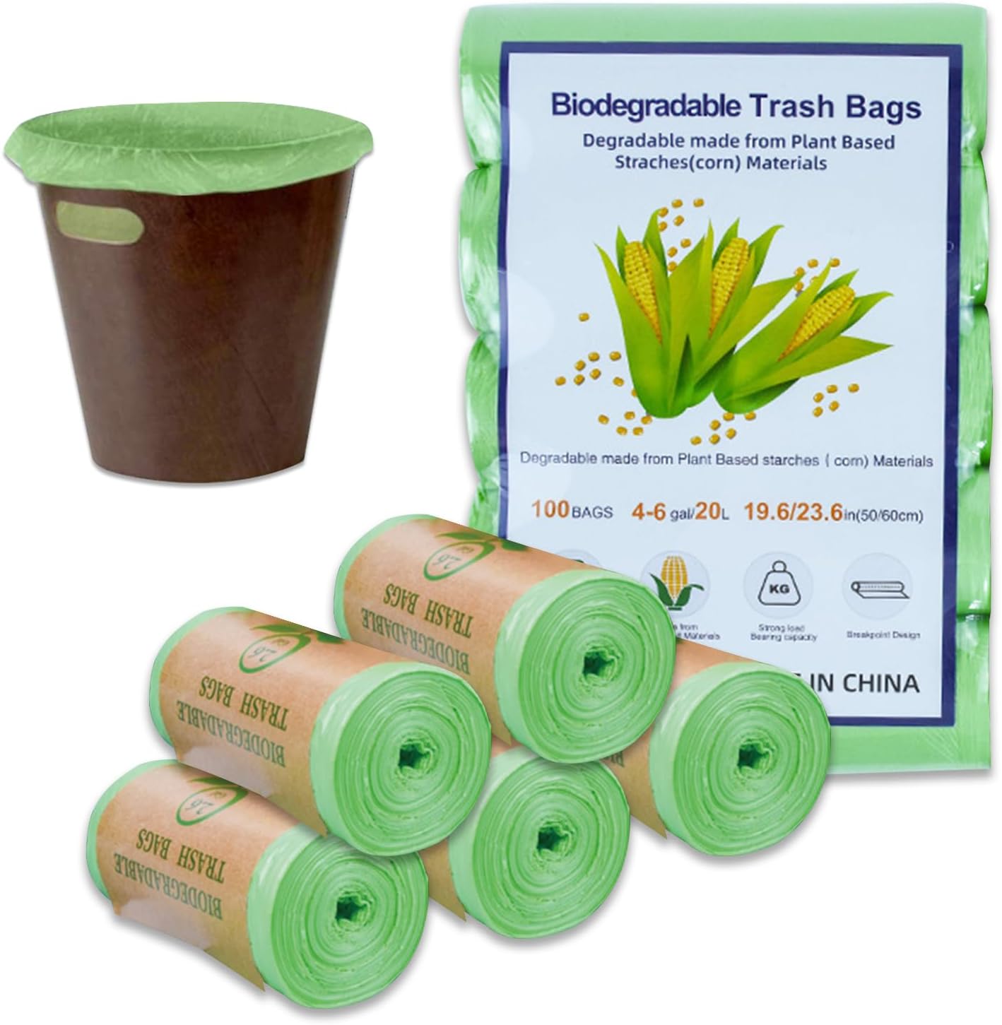100 x 10 Litre Bin Bags Bin Liners,100% Biodegradable Food Waste Bags,Portable Pedal Bin Liners Bags Compostable Caddy Liners For Office Bathroom Kitchen Garbage Bin(Green)