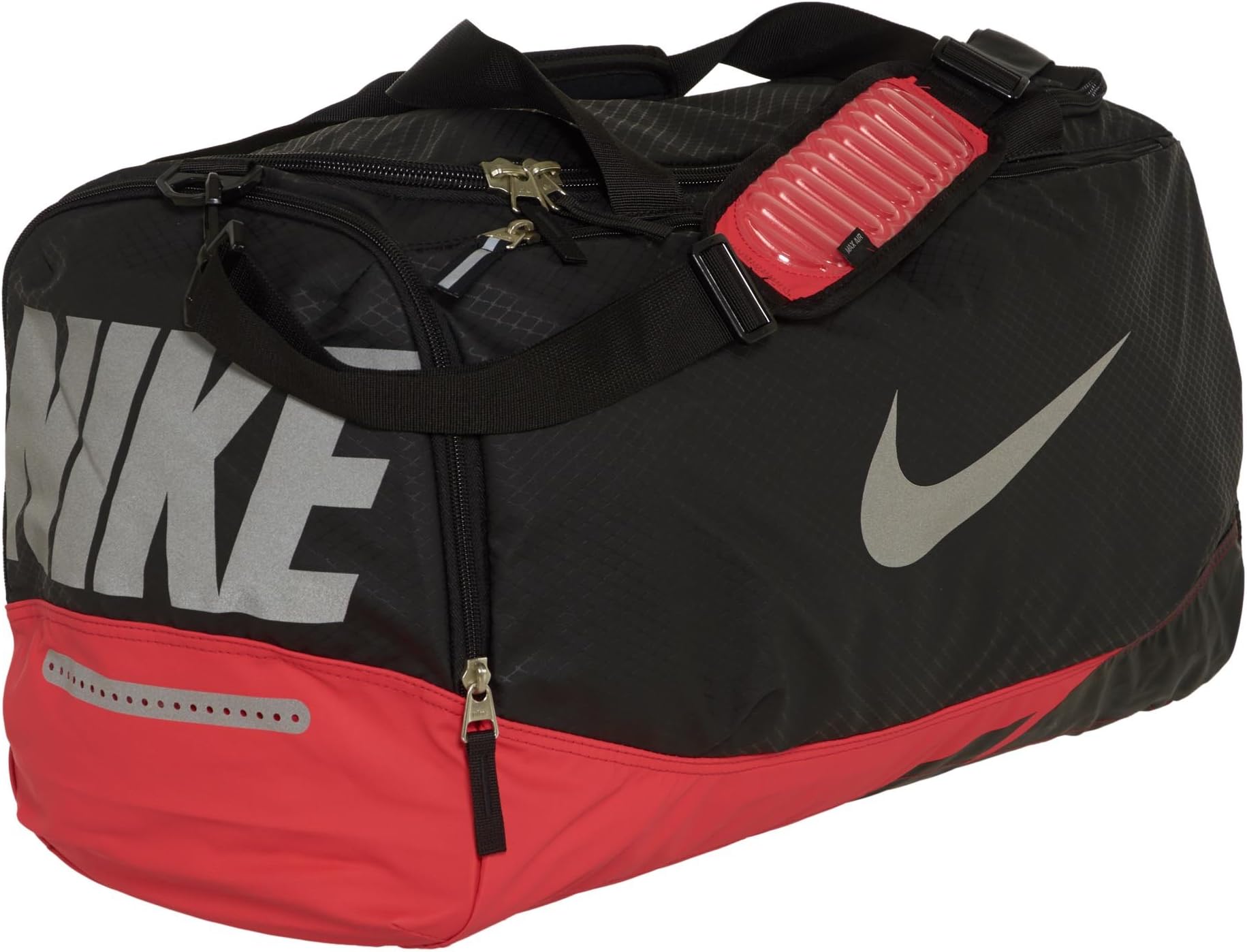 Nike Max Air Vapor Cushioned Comfort Sports Equipment Duffel Bag, Black/Red/Silver BA4915-060