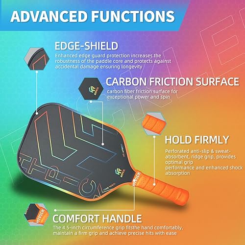 Miniatura 2 de Paletas de pickleball de fibra de carbono, grano alto y giro con núcleo de panal de polipropileno de 0.63 pulgadas de grosor y forma alargada