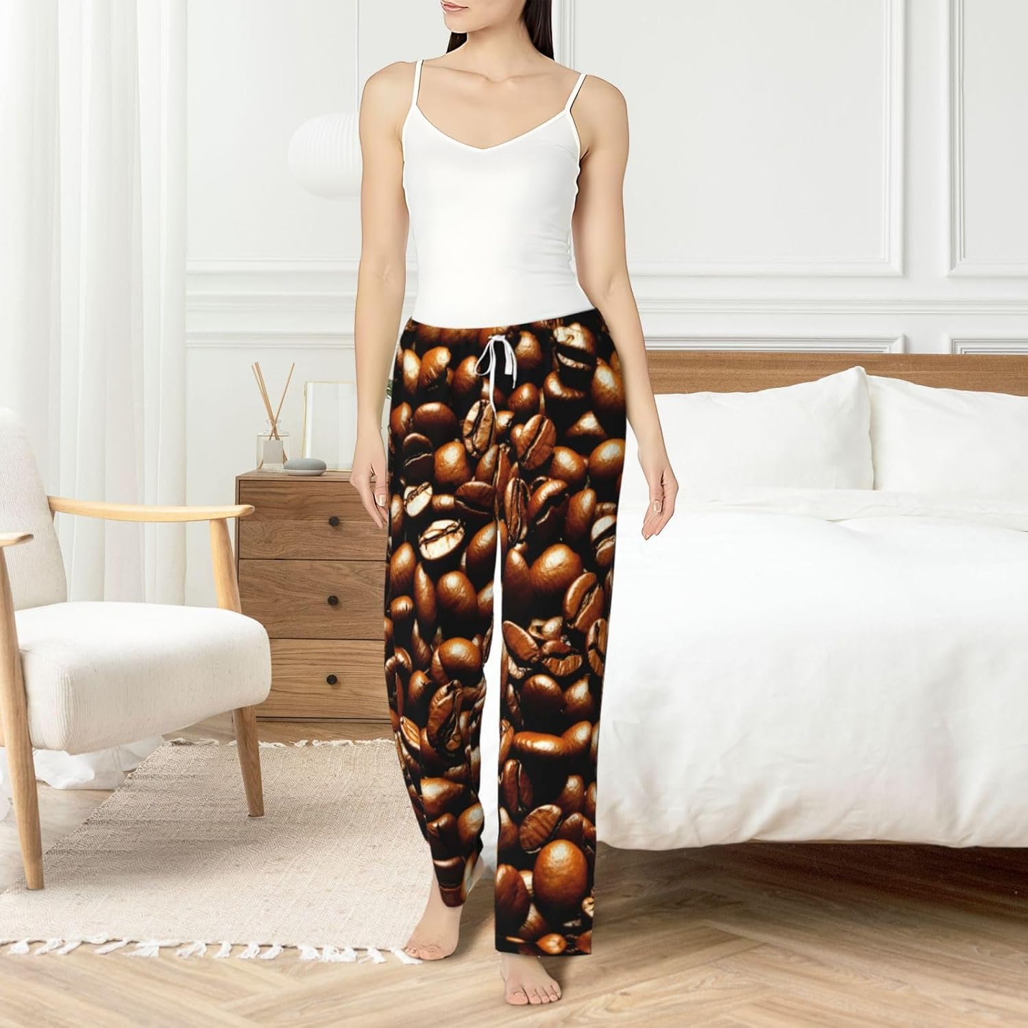 Funny Roasted Coffee Beans Print Cozy Christmas Pajama Pants,Flannel Pajama Bottoms,Cater To Various Body Types