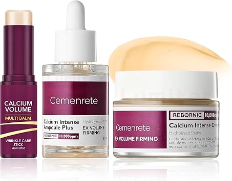 Cementere Eye Cream Anti Aging + Cemenrete Calcium Ampoule + Calcium Volume Multi Balm Stick, Anti Wrinkle Eye Cream for Dark Circles and Puffy Eyes, Eye Bags, Lifting & Firming Eye Serum, 3PCS