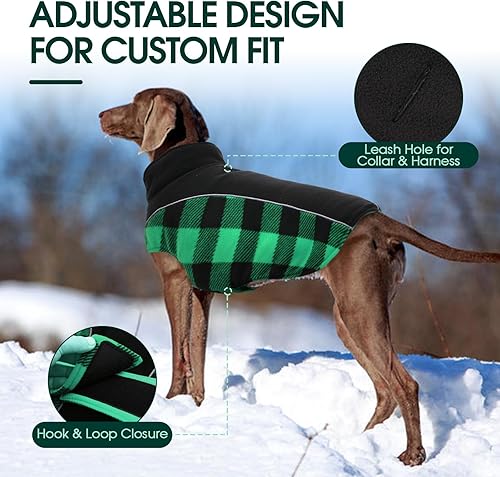 Miniatura 28 de Kuoser Dog Winter Coat, Reversible Waterproof Dog Jacket with Reflective Strip, Warm Dogs Fleece Vest Adjustable Doggy Cold Weather Clothes Plaid