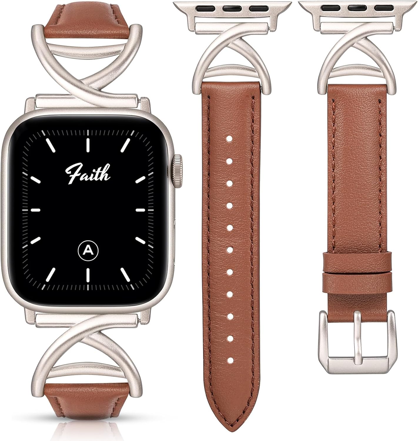 Minyee Leather Band Compatible with Apple Watch Bands 38/40/41/42/44/45/46/49mm Women, Slim Dressy Premium Leather Strap with A-Shape Metal Buckle for iWatch Series 11 10 9 8 7 6 5 4 SE/Ultra 3 2 1
