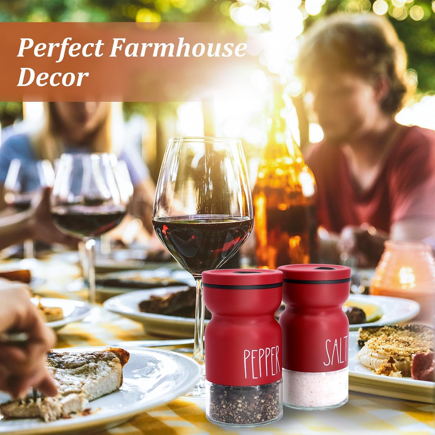 Red Salt and Pepper Shakers Set, Glass, 4 oz