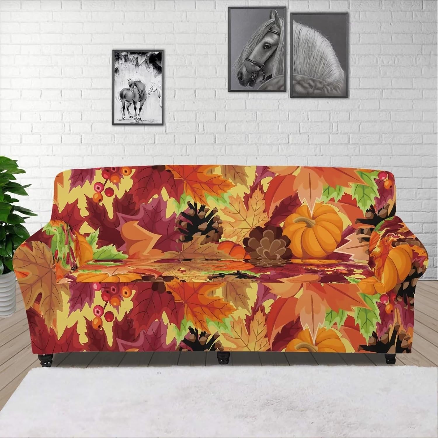 GIFTPUZZ Sofa Covers for Dog Autumn Leaf Pinecone Pumpkin Sofa Slipcovers Couch Cover Soft Furniture Covers with Anti-Slip Foams Home Decorative Machine Washable (Single Seat Sofa Cover)