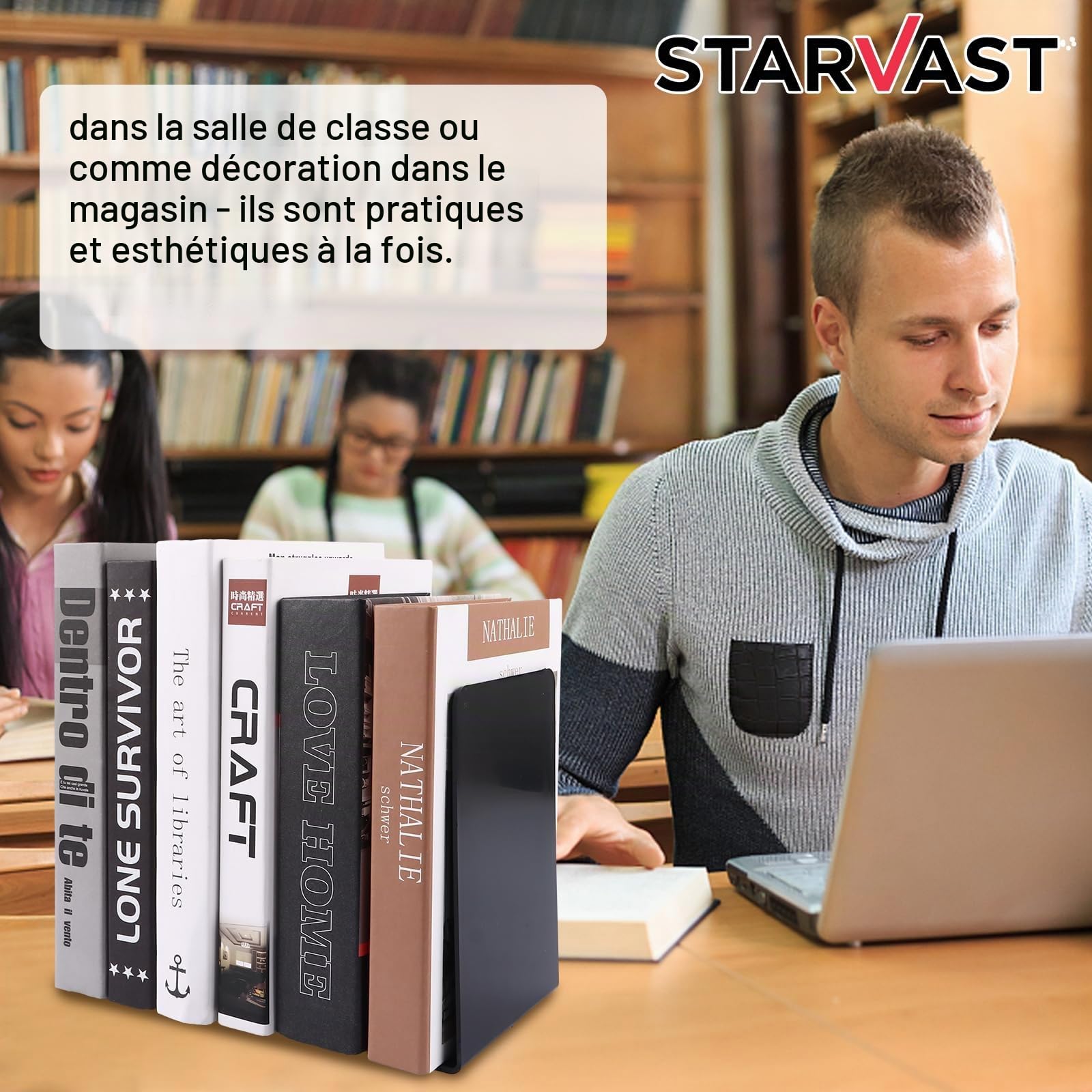 STARVAST Lot de 20 supports de livre, 17x12x11,8 CM, avec tapis antidérapant, support de lecture, support de partitions, pour l'école, le bureau et la maison, Noir