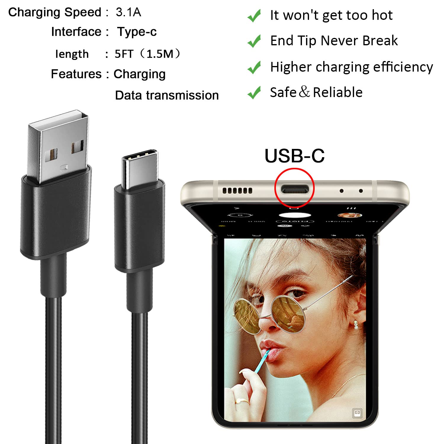 Amazon.com: USB C Charger Cable for Samsung Galaxy Z Flip 7/7FE, 6