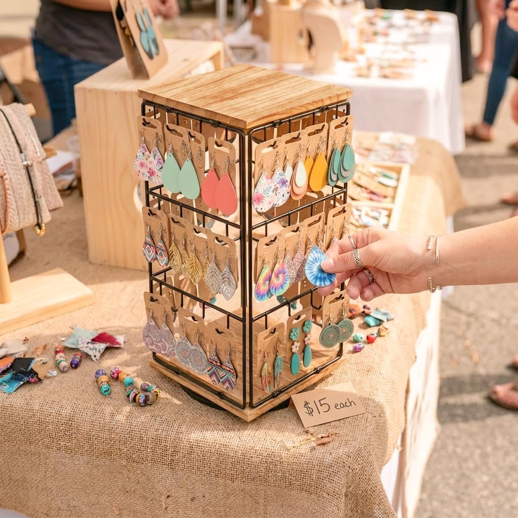 Rotating Earring Display Stands, 48 Hooks Earring Display for Vendors, Jewelry Display Earring Holder Organizer Earring Display Stands for Selling