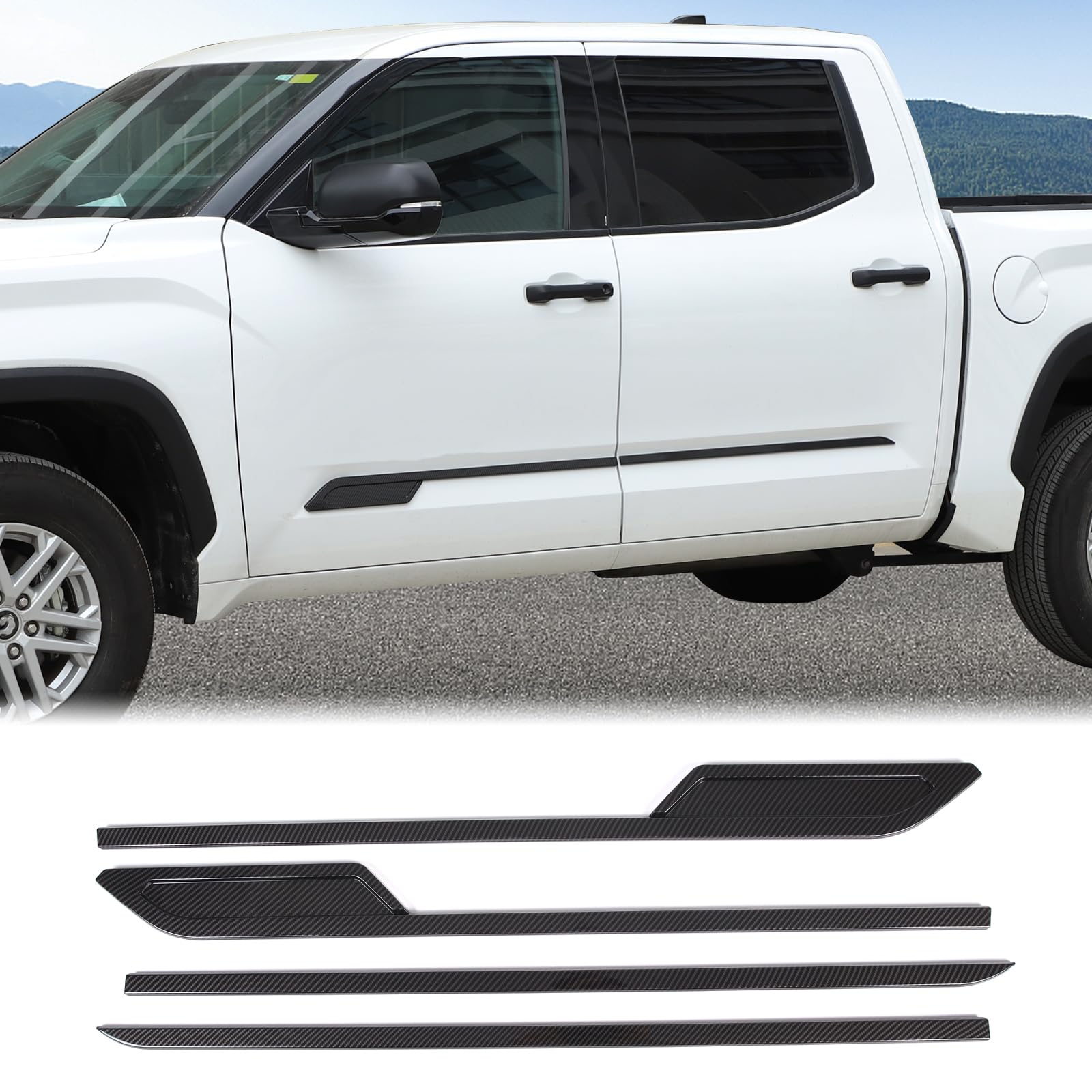 Photo 1 of Aunginsy Door Side Molding Trim Strip Cover Compatible with Toyota Tundra 2022 2023 2024 Truck Exterior Body Side Door Molding Guard Panel Decorative Strip Sticker Protection ABS Exterior Accessories Carbon Fiber Pattern