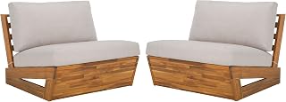 SAFAVIEH Dune Lounge Chair Set of 2 - Acacia Wood Outdoor Patio Chairs with Weather-Resistant Light Grey Cushions, Modern Design (PAT7328B-SET2)
