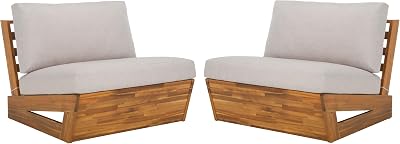 SAFAVIEH Outdoor Patio Furniture Collection – Dune Lounge Chair Set of 2, Solid Wood Outdoor Seating with Light Grey Cushions, Modern Relaxed Design (PAT7328B-SET2)