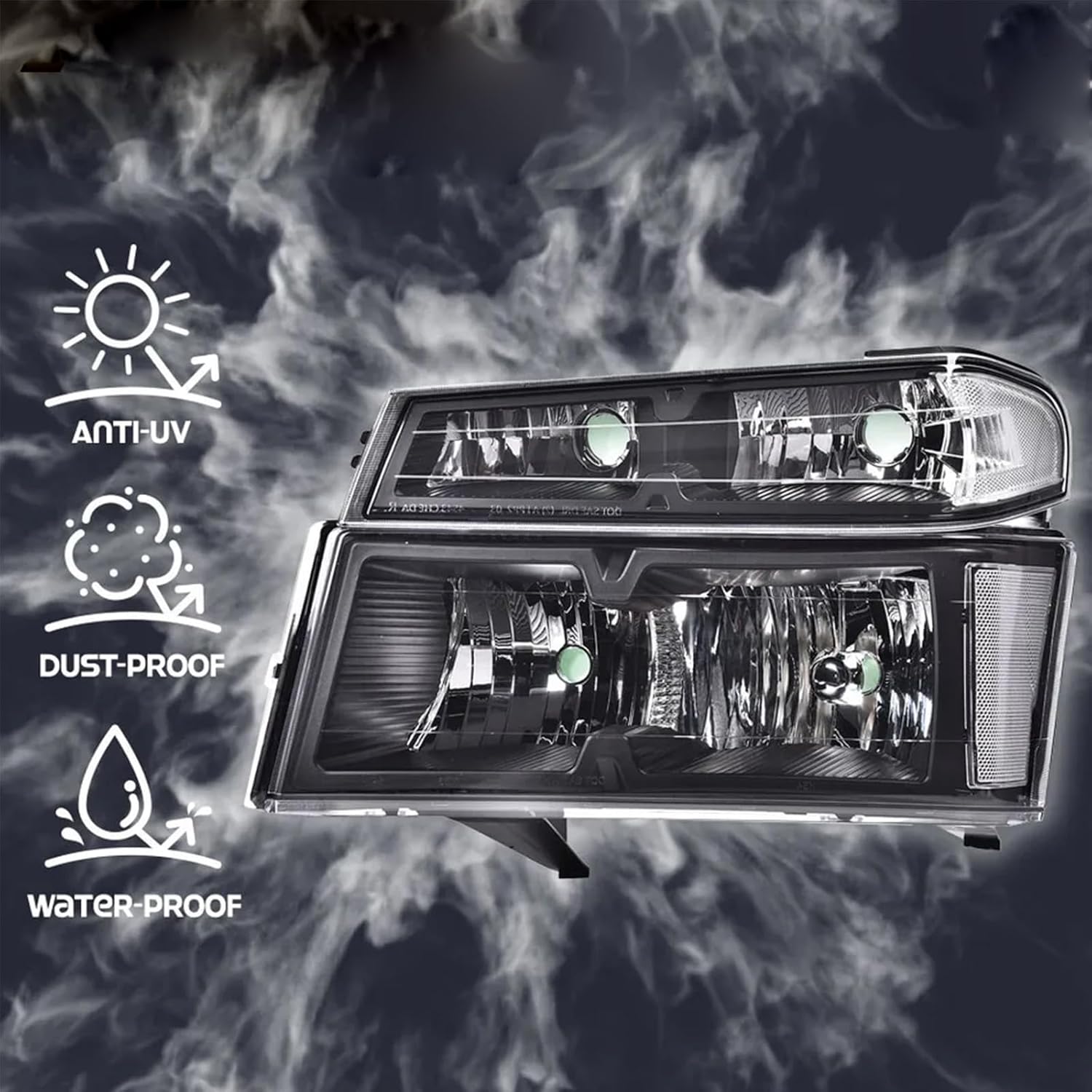 Black Tail Light Assembly & Headlights Combo for 2004 2005 2006 2007 2008 2009 2010 2011 2012 Chevy Colorado GMC Canyon Replacement Head Rear Brake Tail Lights Lamps, OE Style, Clear Lens